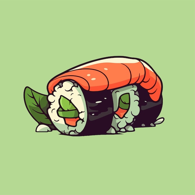Illustrazione dell'icona del fumetto vettoriale del sushi con carne di salmone e un design piatto per il cibo