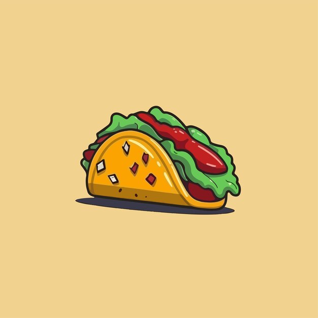 Vector cartoon icon illustration of a taco with a flat design for food