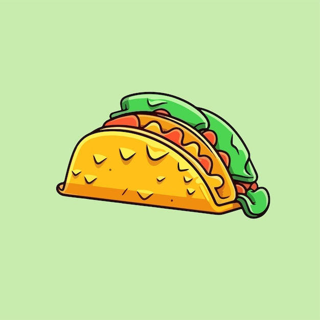 Icona del fumetto vettoriale illustrazione di un taco con un design piatto per il cibo