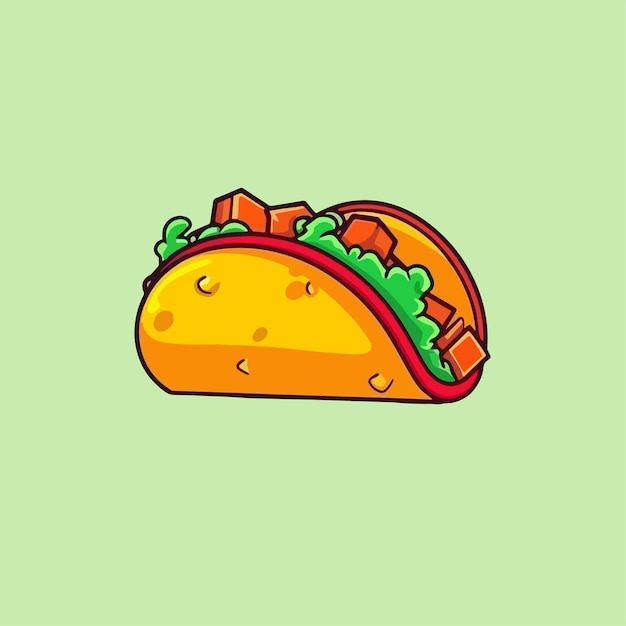 Vector cartoon icon illustration of a taco with a flat design for food