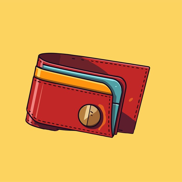 Vector cartoon icon illustration of a wallet storing money and cards flat design for accessories