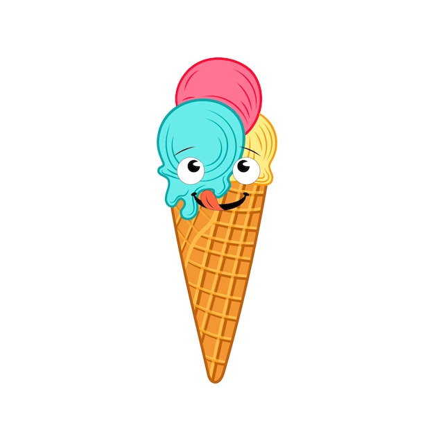 Vector Cartoon ijs geïsoleerd op een witte achtergrond Gelukkig Icecream Cone Licking