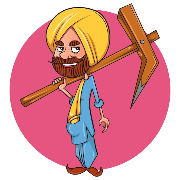 Vector cartoon illustratie van punjabi boer met ploeg