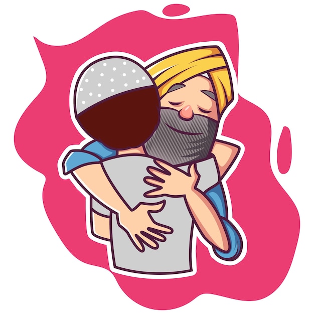 Vector cartoon illustratie van Punjabi man is knuffel naar een andere man