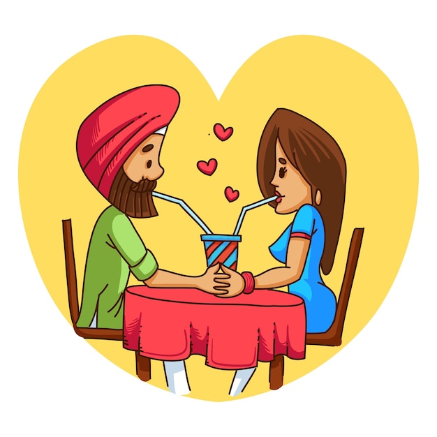 Vector cartoon illustratie van Punjabi sardar paar met drankjes