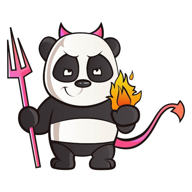 Vector cartoon illustratie van schattige panda verkleden als een duivel