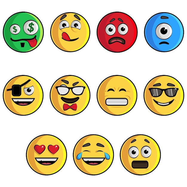 Vector cartoon illustratie van schattige smiley emoji set