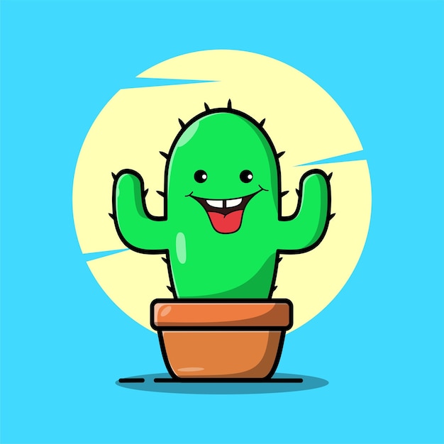 Vector cartoon illustraties van groene cactus met vrolijke emoties Grappige emoties karakter