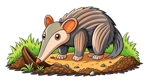 Vector vector cartoon illustration of the anteater digging