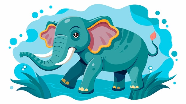 Vector cartoon illustration of A baby elephant playing in the water