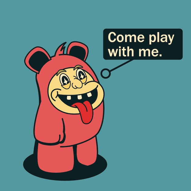 Vector cartoon illustration bear costume playing with me