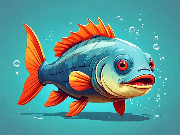 고립된 큰 물고기의 벡터 만화 그림