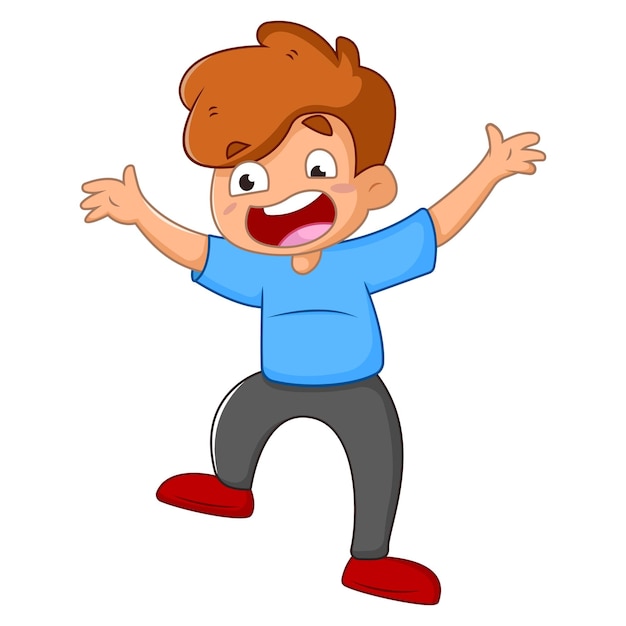 Vector cartoon illustration of boy is dancing