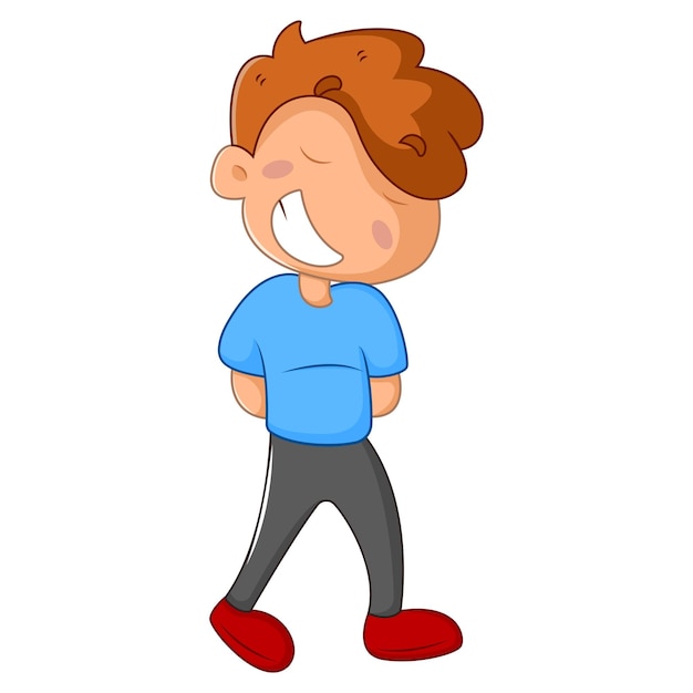 Vector cartoon illustration of the boy is smiling and making face