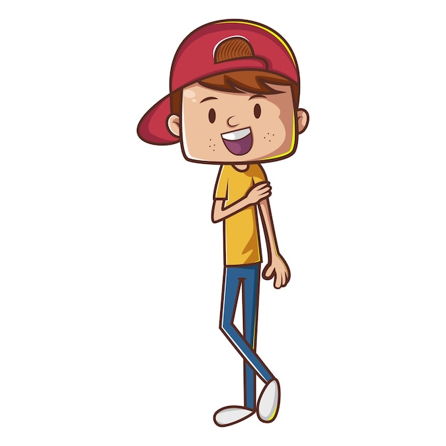 Векторная карикатура на мальчика в красной шапочке