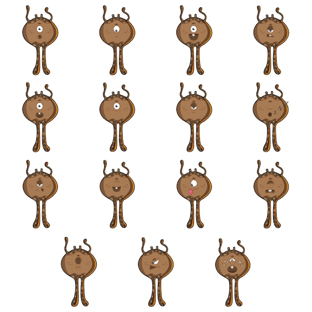 Vector cartoon illustration of brown monster set