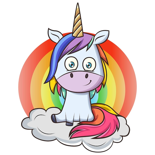 Vector cartoon illustration of colorful unicorn