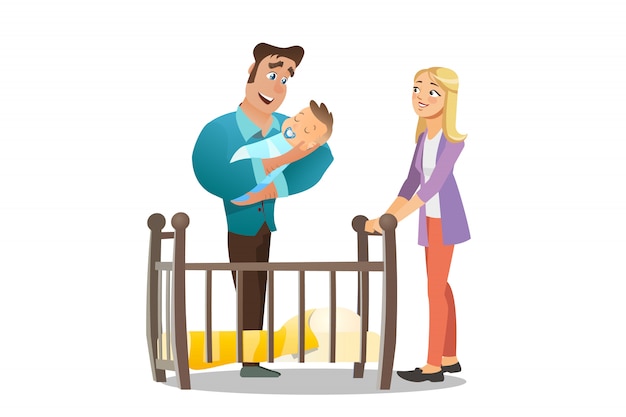 Vector Cartoon Illustration Concept Happy Family