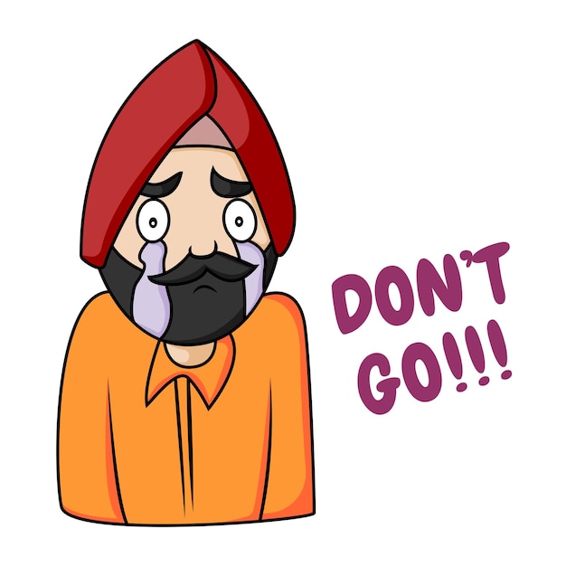 Vector cartoon illustration of crying punjabi man