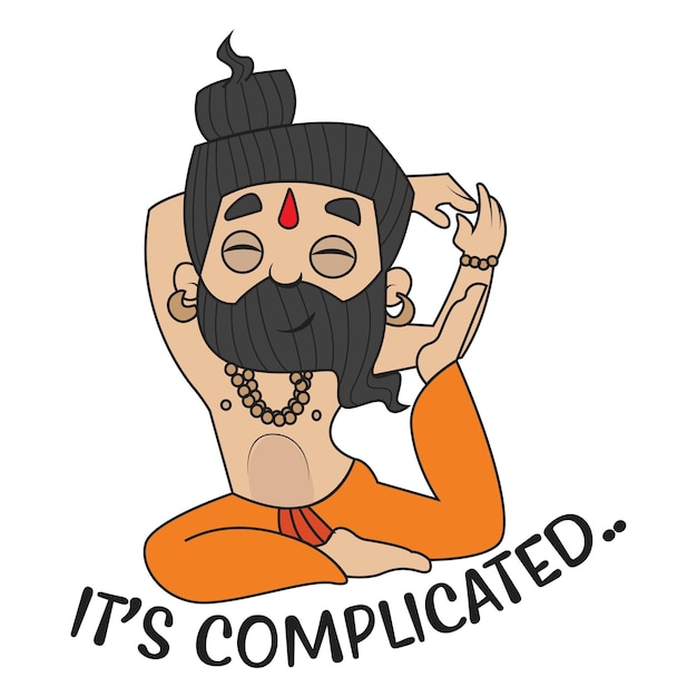 Vector cartoon illustration of cute Baba Ramdev saying it's complicated