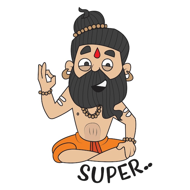 Vector cartoon illustration of cute Baba Ramdev saying super and showing ok sign with finger's