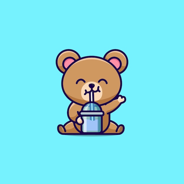 vector cartoon illustration cute bear drink a cup of ice icon animal nature