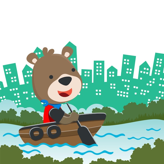 Vector cartoon illustration of cute bear sailing on sailboat with cartoon style Can be used for tshirt print kids wear fashion design fabric textile nursery wallpaper and poster