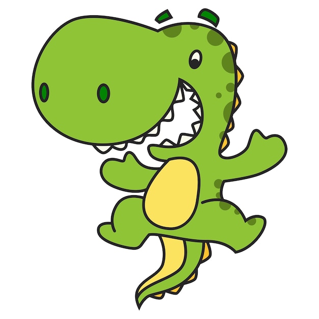 Vector cartoon illustration of cute dinosaur jumping