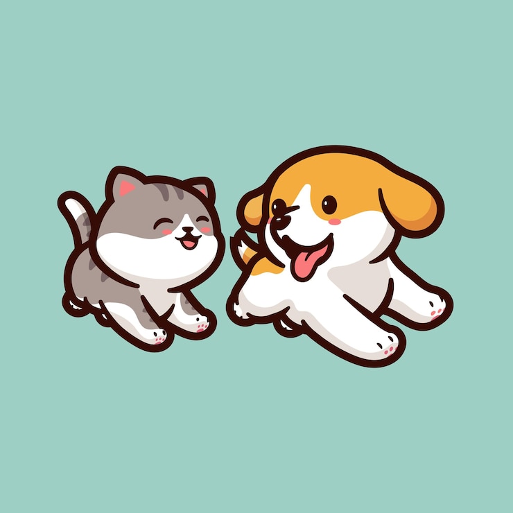 Vector 可愛い犬と猫のベクトル漫画イラスト