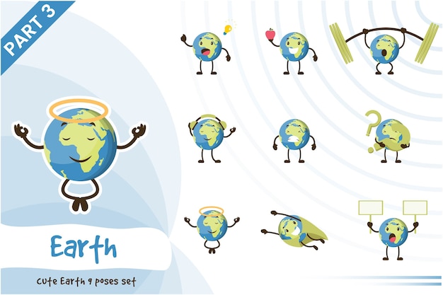 Vector cartoon illustration of cute earth set