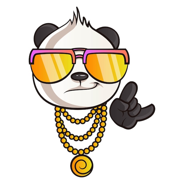 Vector cartoon illustration of cute panda's thug life