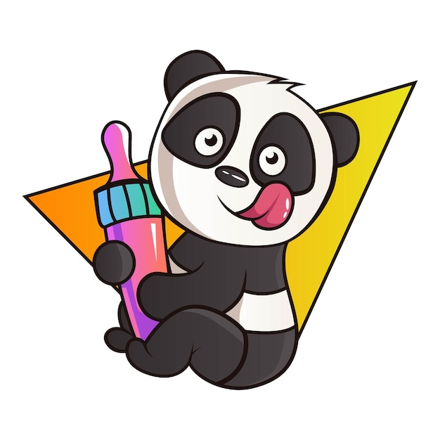 Vector cartoon illustration of cute panda with feeding bottle