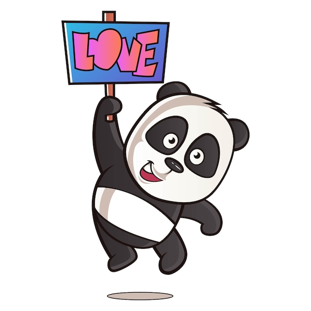Illustrazione del fumetto di vettore del panda carino con una nota d'amore