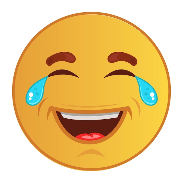 Vector cartoon illustration of cute smiley emoji is crying