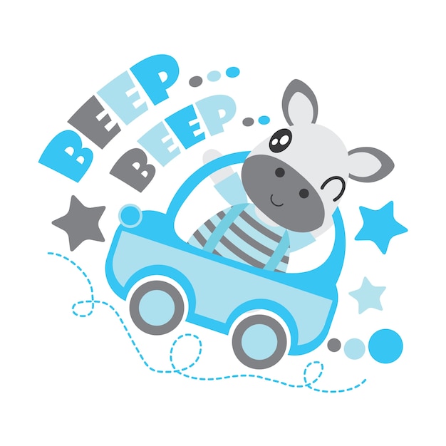 Vector cartoon illustration of Cute zebra boy drives a car 