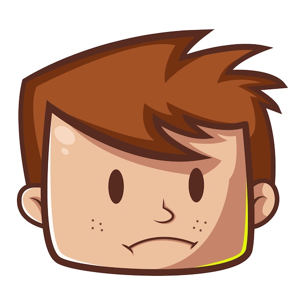 Vector cartoon illustration of a face of a boy with brown hair