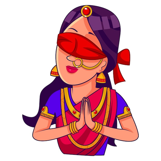 Vector cartoon illustration of gandhari is standing with greet hand