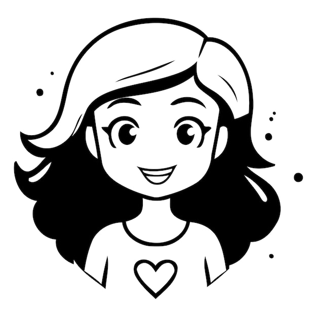 Vector cartoon illustration of a girl with red hair and a heart