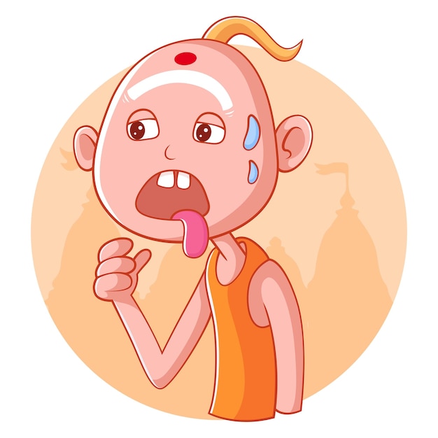 Vector cartoon illustration indian priest is feeling sweat