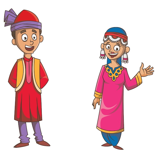 Vector vector cartoon illustration of jammu kashmir couple