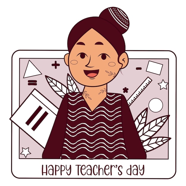 Vector cartoon illustration of a lady teacher