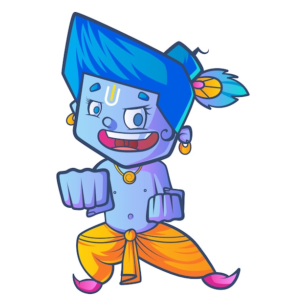 Vector cartoon illustration of lord krishna