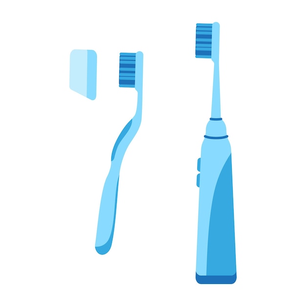 Vector cartoon illustration of manual and electric toothbrush isolated on white background.