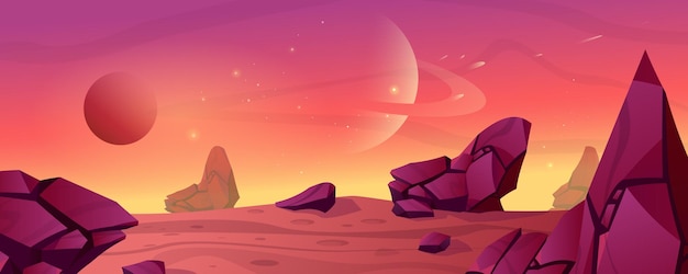 Illustrazione di cartoni animati vettoriali del deserto marziano fondo del gioco di avventura