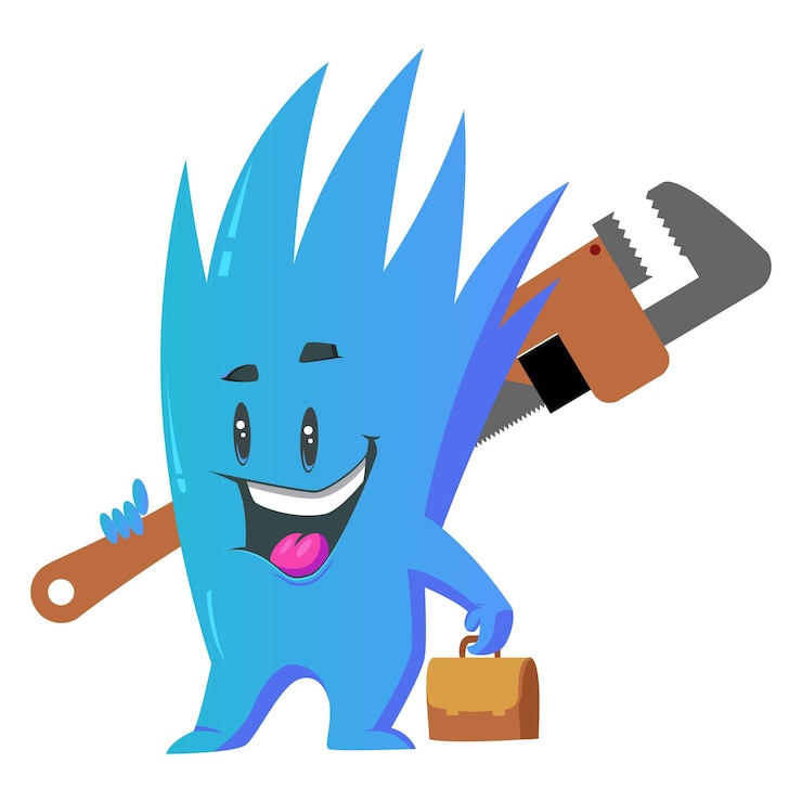 Vector vector cartoon illustration monster is holding wrench and bag in hand