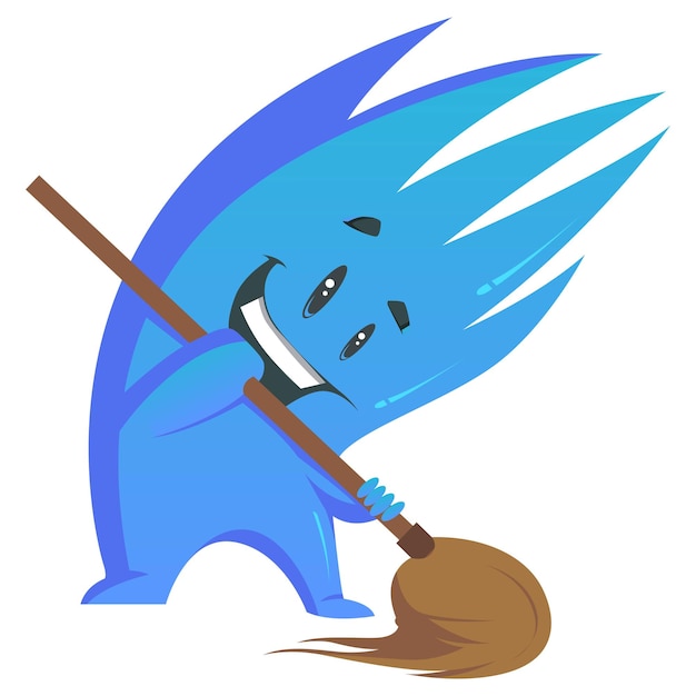 Vector cartoon illustration of monster with mop