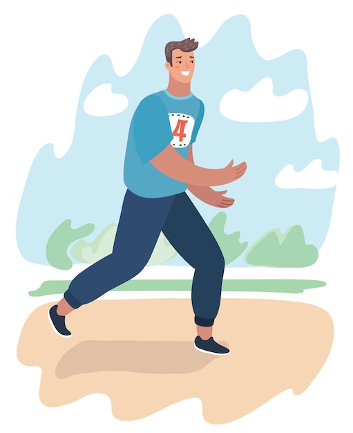 Vector cartoon illustration o running in city park