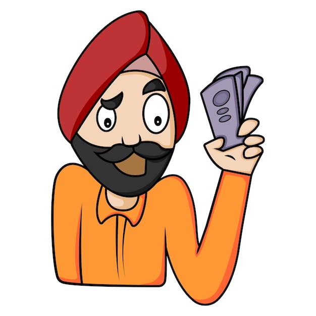 Векторная карикатура на пенджабца, держащего деньги в руке