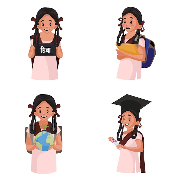 Вектор Векторная карикатура на набор символов школьницы