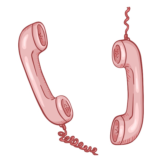 Vector Cartoon Illustration Pink Two Telephone Handsets